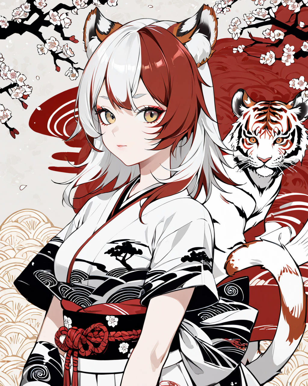 01476-1865826423-T-shirt monochrome vector illustration_ Cherry tree,Japanese ukiyo-e elements,1girl,_lyco_jbxl16_0.7_,tiger ears,(White hair,red.png